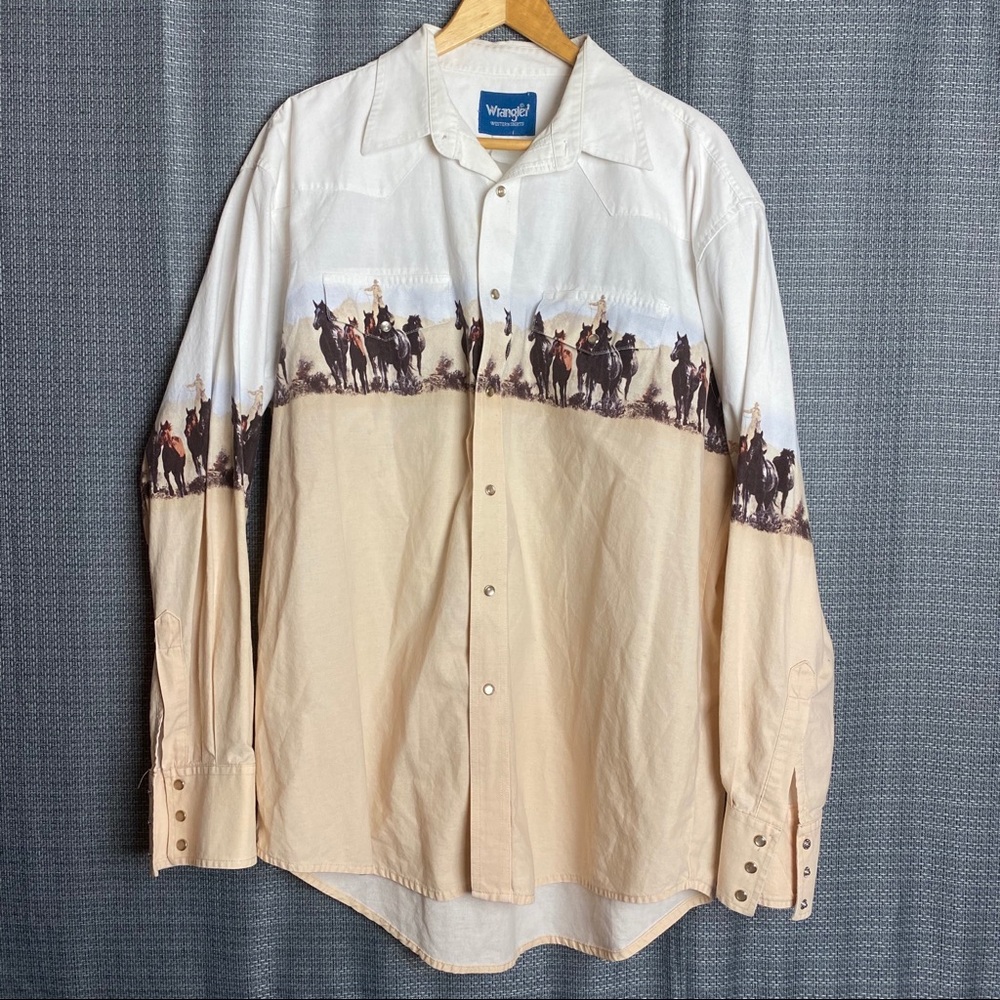 Wrangler Men's Cream Western Print Button-Up Shirt